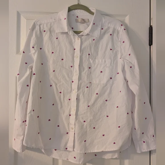 White Button-Up Shirt with Pink Accents - Picture 3 of 6